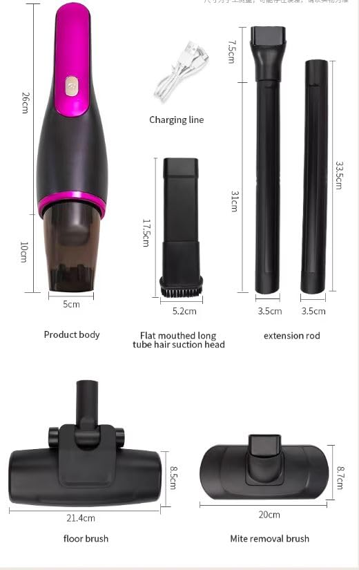 Exploded view of Dratal DT-407 vacuum cleaner components with dimensions