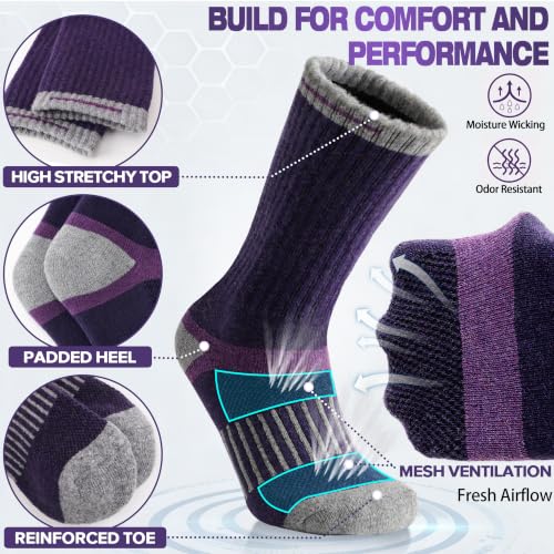 Image of MOGGEI 5 Pairs Merino Wool Hiking Socks Warm Thermal Winter Cozy Cushioned Moisture Wicking Socks for Women & Men
