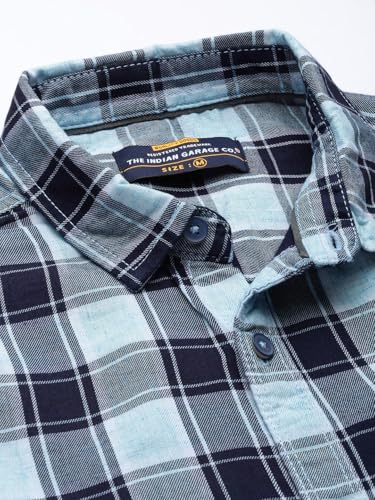 Image of The Indian Garage Co Men Slim Fit Checkered Full Sleeves Cutaway Collar Casual Shirt