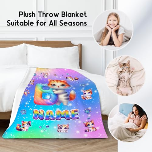 Cat Lovers Blanket - Personalized Blankets Gifts for Girls - Cute Pattern Soft Cozy Flannel Throw for Sofa Living