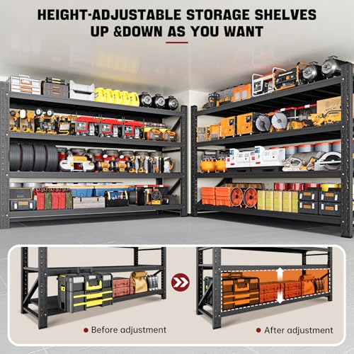 Image of RAVIGIN 9000LBS Storage Shelves, 75 inch W Garage Shelving Heavy Duty Metal Adjustable Garage Shelves, Shelving Units Industrial Shelving for Warehouse, 75 inch W x 24 inch D x 70 inch H, Black