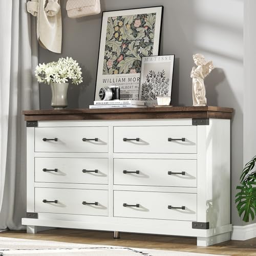 AMERLIFE Farmhouse 6 Drawers Dresser Chests for Bedroom, Wood Lar...