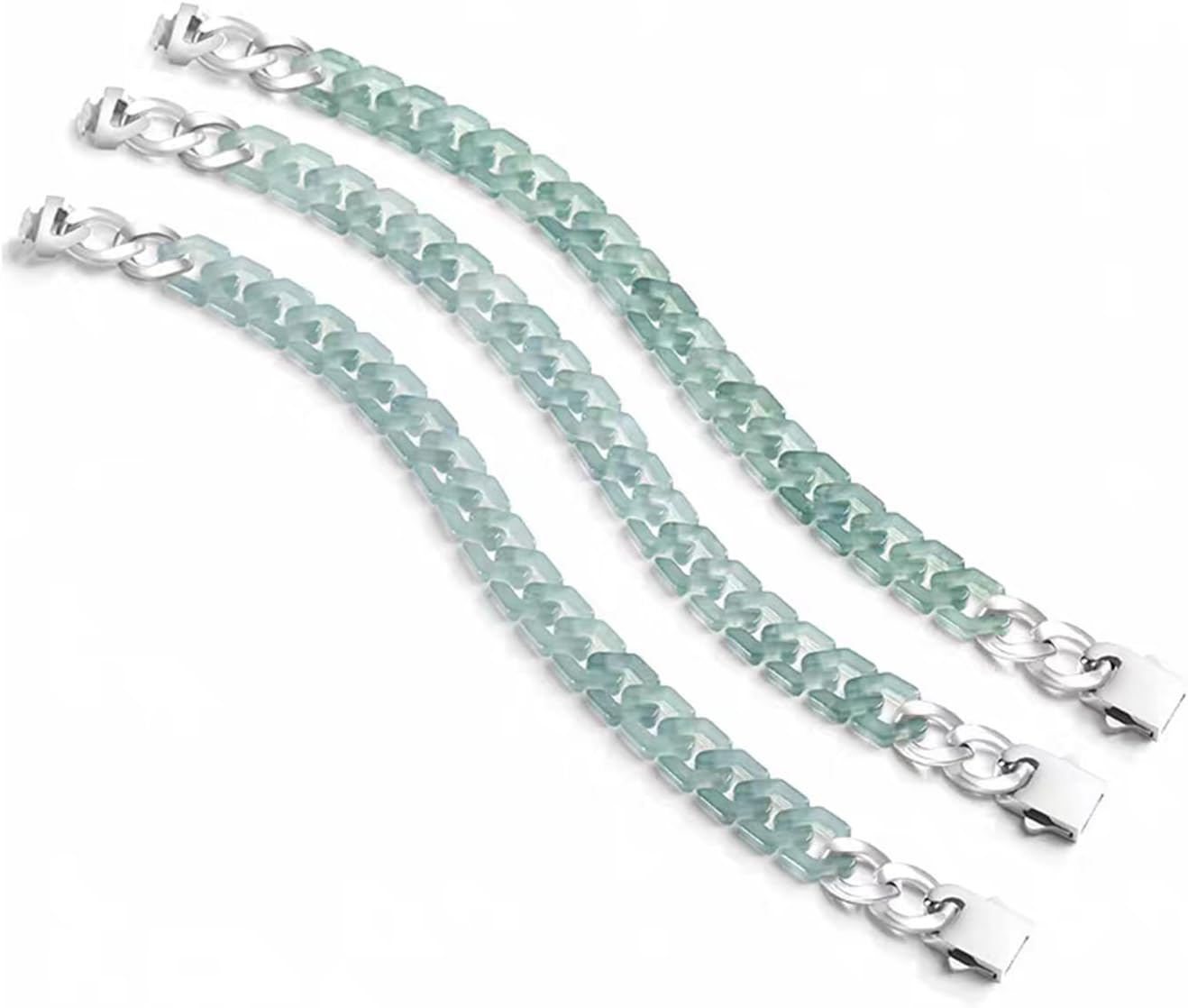 Natural Green Jade Cuban Link Bracelet for Men Women, Genuine Jade Chain Bracelet with Stainless Steel Clasp, Unisex Polished Jade Jewelry, Gift for Him Her - Image 7