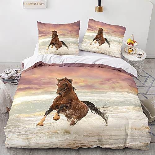 Morbuy Housse de Couette avec Taies d'oreillers 65x65cm, Imprimé de Cheval Sets de Housse de Couette en Microfibre Parure de Lit 1 ou 2 Personnes...