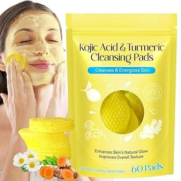 NORITH Kojic Acid and Turmeric Cleansing,Turmearic Cleansing with Vitamin B5, Vitamin C, Turmeric Infused Foaming Exfoliating Pads, Turmeric Lemon Chamomile for Face -60PCS (Pack of 1)