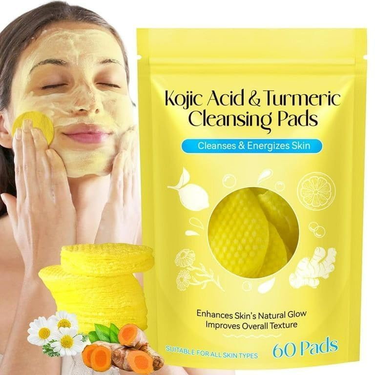Kojic Acid and Turmeric Cleansing Pads for Dark Spots, Skin Brightening & Acne Prevention, with Vitamin B5, Vitamin C, Turmeric Infused Foaming Exfoliating Pads, for Face for All Skin Types -60PCS (Pack Of 1)-image-38