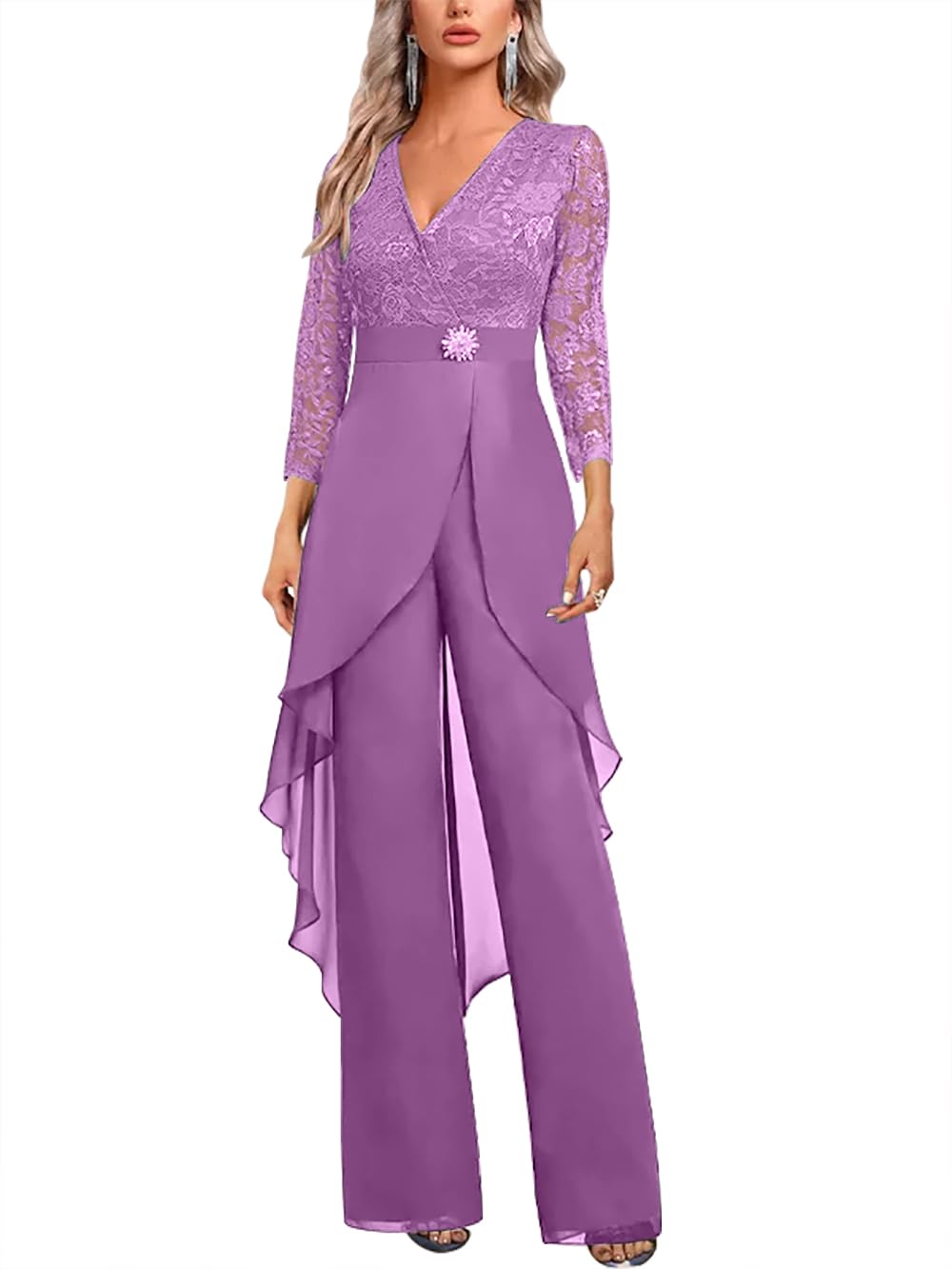 Mother of The Bride Pant Suits for Wedding Lace Chiffon Pant Suits for Women Dressy GXY001