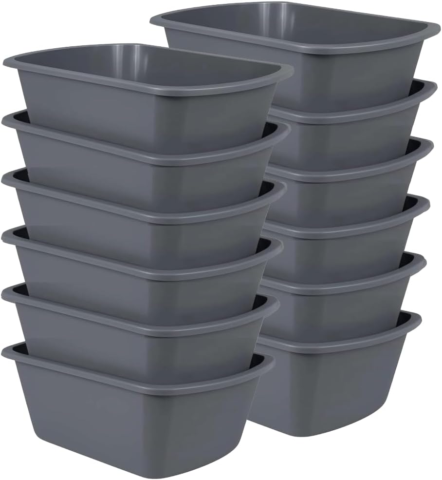 Vakly Wash Basins – Rectangular Plastic Hospital Bedside Soaking Tub - Small 7 Qt Graduated Bucket - Portable Washbasin for Washing, Cleaning, Foot Bath, Dishes, Face Cleansing Bowl (24)