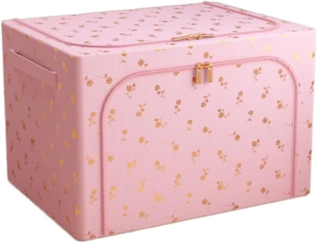 Storage Bins Clothes Storage Bags Under Bed Box with Zips Foldable Clear Window for Bedding Quilts Storage Container(Pink,24L)