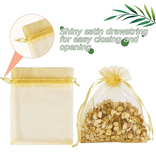 Image of HRX Package 100pcs Little Gold Organza Bags 3 x 4 inch, Mesh Jewelry Pouches Drawstring Empty Sachets for Bracelets Candy Small Gift