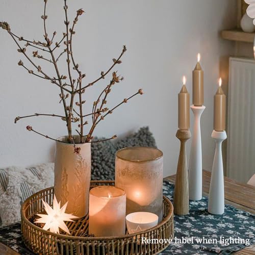 Image of Brown Unscented Taper Candles Long Lasting Burn Candles 5 Inch Short Dinner Candle Sticks Smokeless Wax Candles 4 Pcs for Holiday Gifts Home Decoration