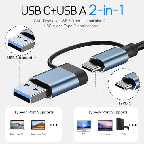 USB HUB 7-in-1, USB C HUB,USB 3.0 HUB with Multiport Adapter | USB Splitter with 1xUSB 3.0,4xUSB2.0,2 x Usb C,Hub for MacBook Pro/PC/Laptop/Tablet Devices (Grey 7in1)
