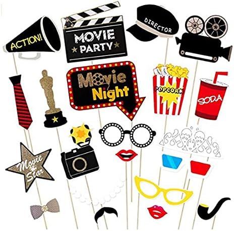 Dusenly 21pcs Hollywood Photo Booth Props Hollywood Party Photobooth Props Kit Movie Night Party Bachelorette, Birthday Decoration Supplies