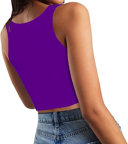 Miniatura 2 de Womens Sexy Sleeveless Crop Tops Double Layer Scoop Neck Cropped Tank Top