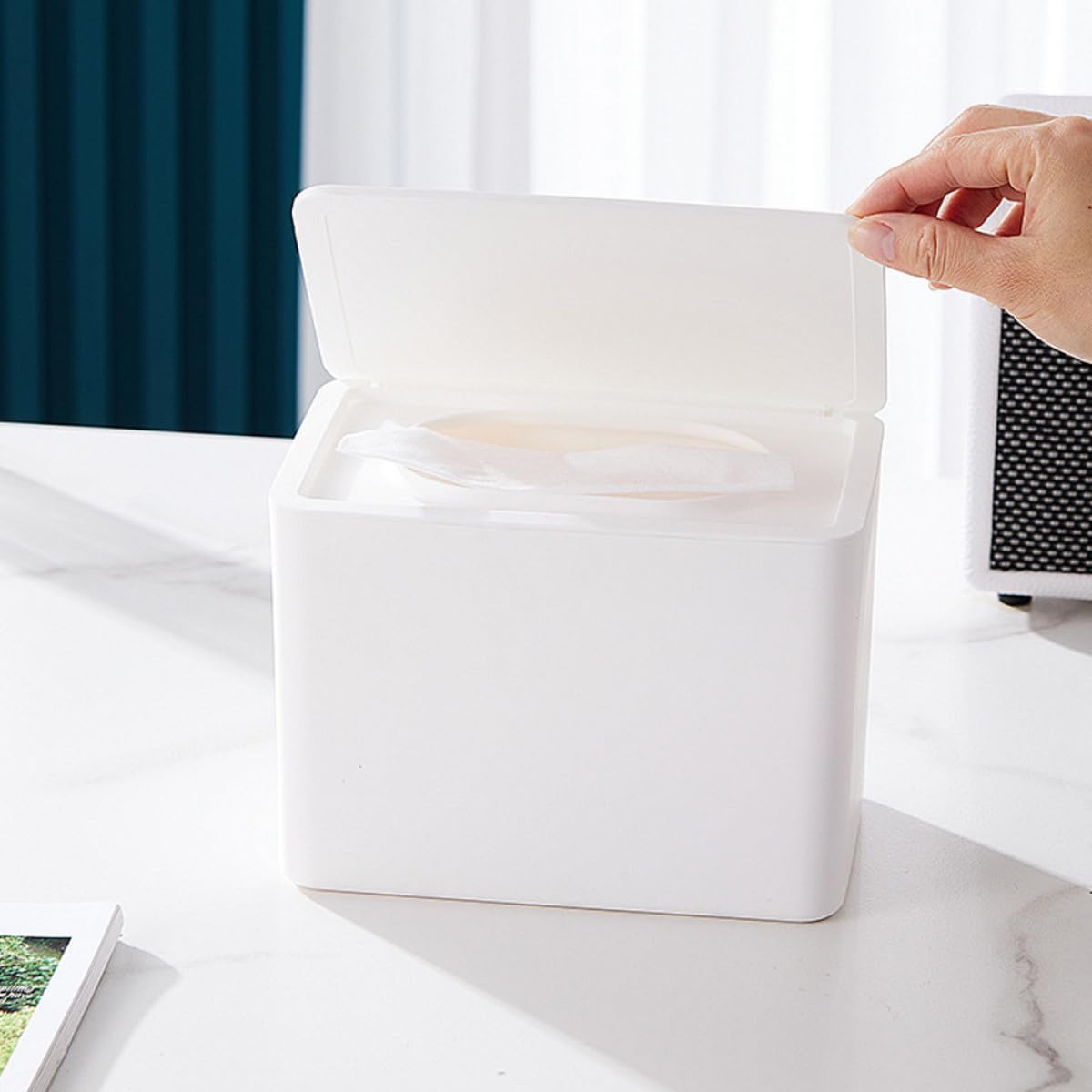 Zerodeko Rectangular Tissue Box Cover Wood Grain White, Desk Tissue Holder and Napkin Storage Organizer for Bathroom, Office, and Living Room Use