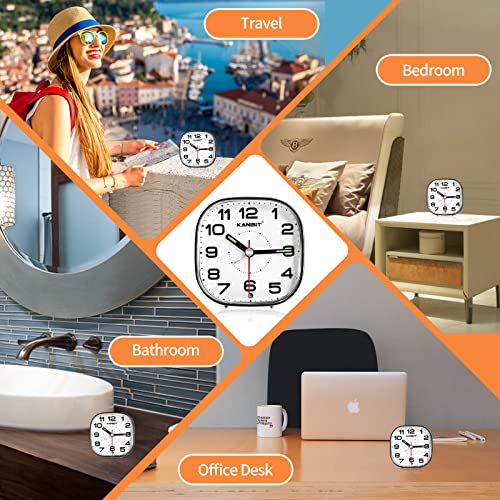 Kanbit Small Travel Alarm Clock Battery Operated Silent No Ticking Beep Sounds Loud Analog Alarm Clock With Snooze & Light, Easy To Set Desk Clock For Bedroom (Black) #TOP6