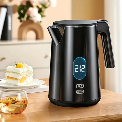 Image of Electric Kettle 1.0L 1200W, 7 Temp Settings, 4H Keep-Warm, Fast-Boil Stainless Steel Electric Tea Kettle, 120V Water Boiler with Auto-Shut Off, Cool Touch PP Exterior for Home Office, Black