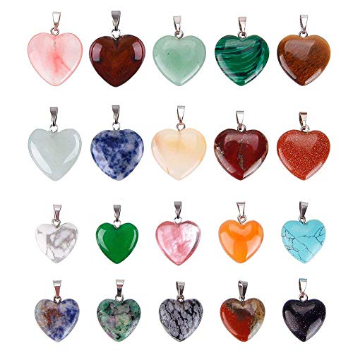 20 colgantes de piedra en forma de corazón, cuentas de chakra de cristal para hacer collares, joyas, colores surtidos