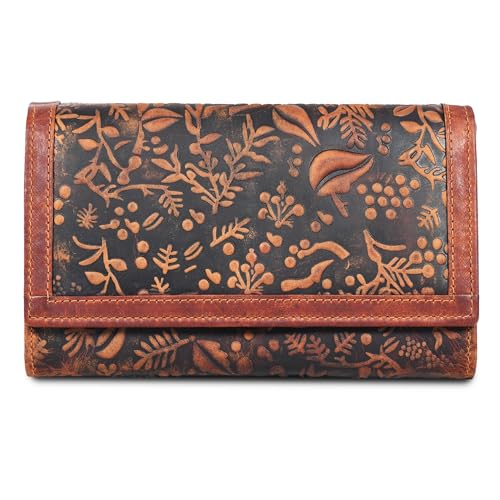 VALENCHI Leather Wallet For Women RFID Blocking Slim Minimalist Ladies Long Clutch Purse Organizer Credit Card Holder Slots with Zipper Pocket (Vintage Cognac)