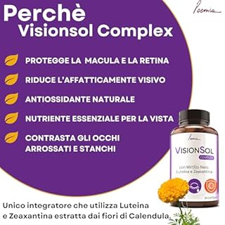 Integratore Occhi Vista Luteina e Zeaxantina Alto Dosaggio 2x90 Capsule Con Zinco Licopene Mirtillo Nero Vite Rossa Antiossidante Per Occhi Vitamina A B12 Vegano Vision Sol Poemia