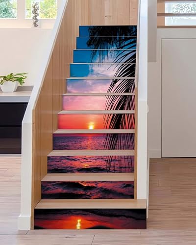 Stair Decals - Flfk Stair Stickers Decals Peel And Stick,Ocean Sunset Stair Risers Decals Self-Adhesive For Home Decor, 39.3" W X 7" H X 13Pcs #TOP4