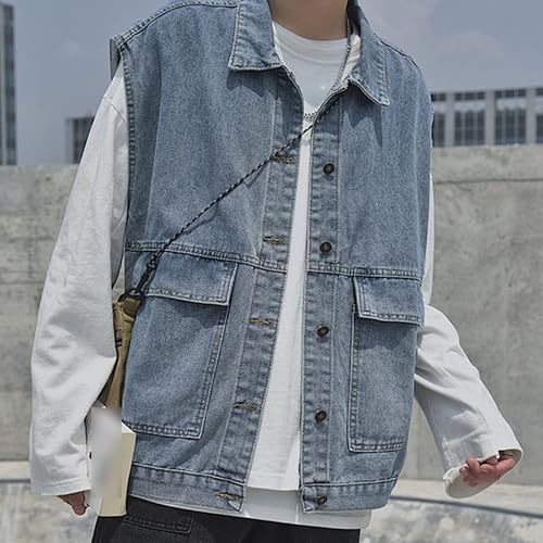 Men's Cowboy Button Front Jean Jacket Fashion Casual Denim Vest Spring Sleeveless Coat Outwear Blouse2