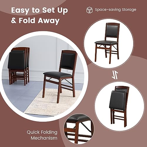Image of COSTWAY Folding Dining Chairs Set of 2, Wooden Kitchen Side Chairs w /Padded Seat, Solid Wood Frame, 400 LBS Load Bearing, No Assembly Needed, Vintage Foldable Chairs for Dining Room, Living Room