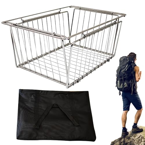 Cesta de almacenamiento plegable, organizador de mesa de pícnic, de acero inoxidable, al aire libre, camping, baloncesto, pícnic drainer baloncesto, organizador de barbacoa, de acero inoxidable al
