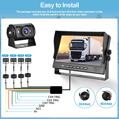4 Channel Reverse Camera CAMECHO Reverse Camera Video Recording 9 Inch 4 Split Screen Reversing ...