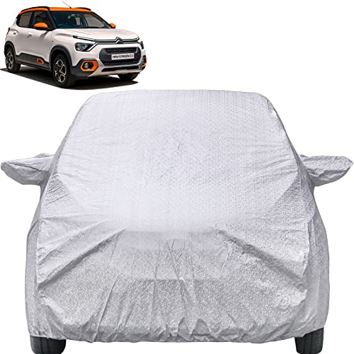Image of C3 Waterproof Car Cover with Mirror Pockets, Shinning Silver Design, Non Woven Fabric,Triple Stitched, Compatible with Citroen C3 Car Cover (All Models), C3 Car Accessories