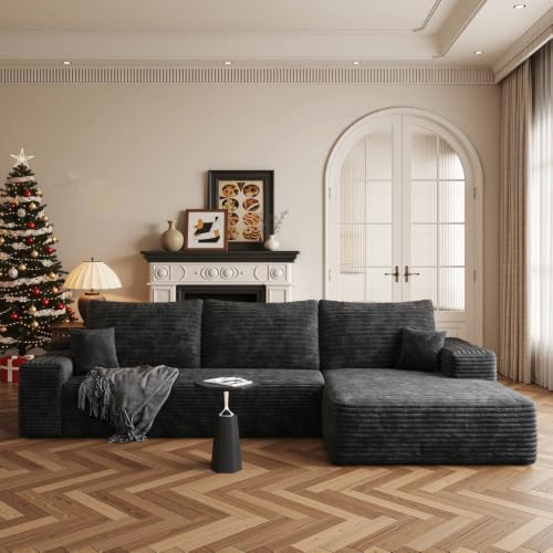 Image of Boneless Couch, Modular Sectional Couches for Living Room, U-Shaped Cloud Couch Sofa with Deep Seat, Fluffy Corduroy Upholstered Corner Sofa