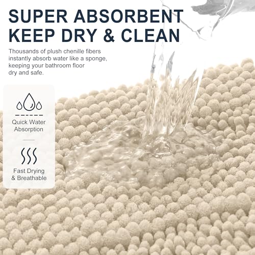 Image of Smiry Thick Chenille Bathroom Runner Rugs 44x24, Extra Absorbent Striped Bath Mat, Machine Washable, Rubber Backing, Long Bath Rugs for Tub & Shower, Modern Home Decor Accessories, Sand