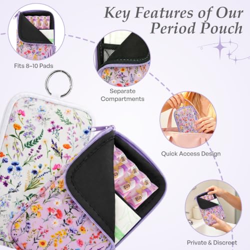 Image of KJQJLY 2 Pack Portable Tampon Organizer Bag Tampon Holder & Storage Case with Zipper for Travel, Discreet Period Bag for Purse, Waterproof Feminine Products Pouch for Women (Wildflower Lavender)