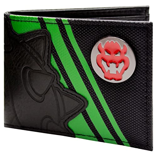Mario Party Bowser King Koopa Distintivo Metallico Guscio Portafoglio/Portamonete Bi-Fold Porta-Id & Porta Tessere, Nero - 2