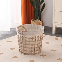 سلة الملابس القذرة من الروطان، سلة الملابس القذرة المنزلية، سلة تخزين الملابس القذرة لغرفة النوم، سلة تخزين الملابس القذرة، سلة الغسيل للحمام (بيج, متوسط)