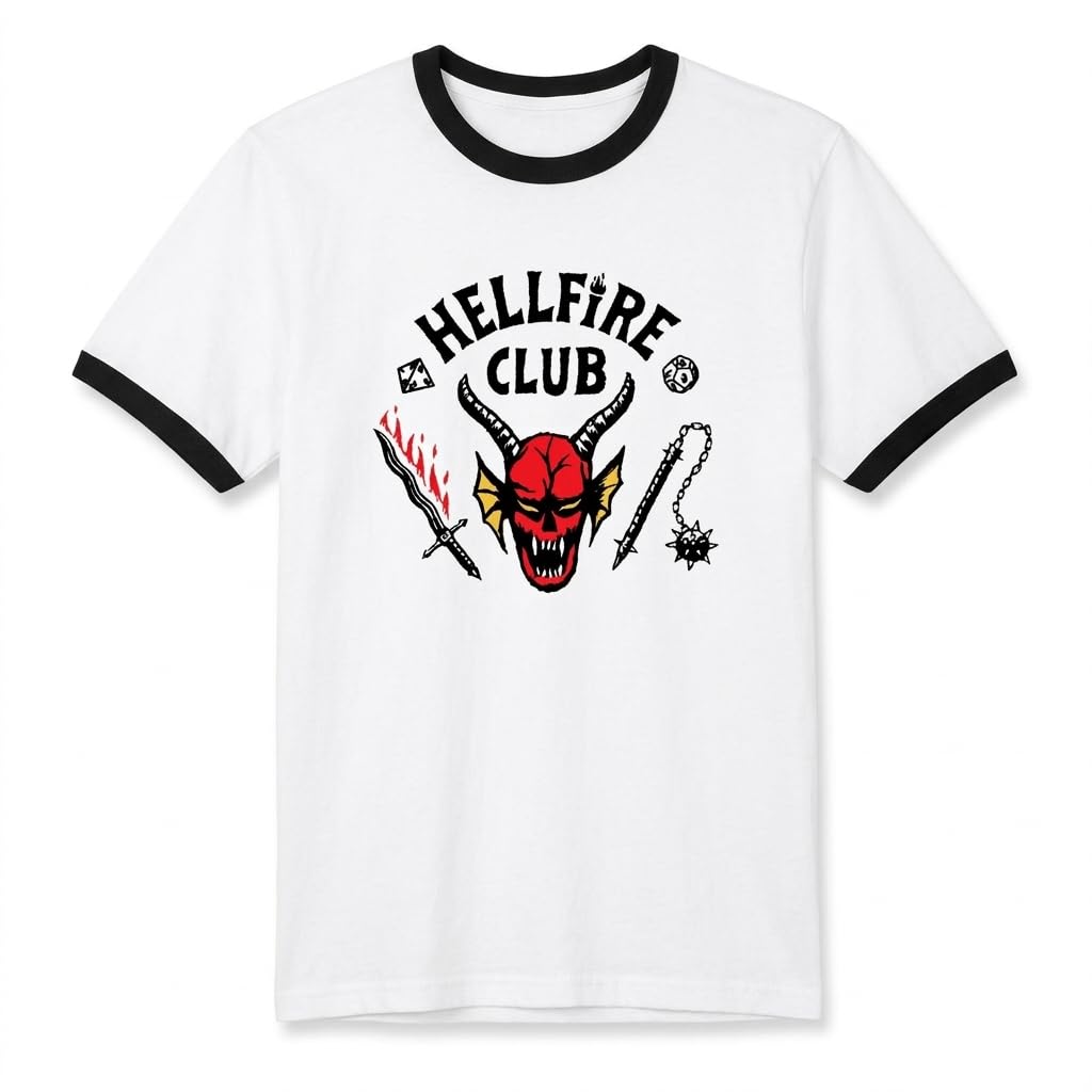 Stranger Things Hellfire Club Unisex Ringer T-Shirt - White/Black - XL