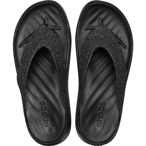 Crocs Women Getaway Platform Flip Flops, Wedge Sandals for Women, Black Glitter, 5 Women4