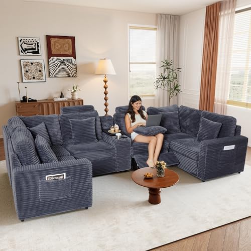 Image of RARZOE Modular Sofa Power Recliner Module, Corduroy Power Reclining Chair for Living Room Modular Sectional Sofa Couch,Grey