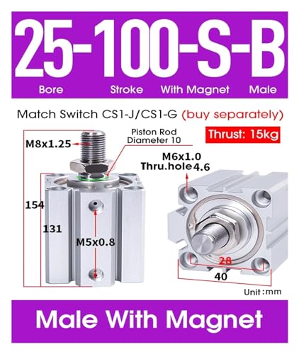 Vérin pneumatique SDA25-SB piston double effet course 5 à 100mm - 3