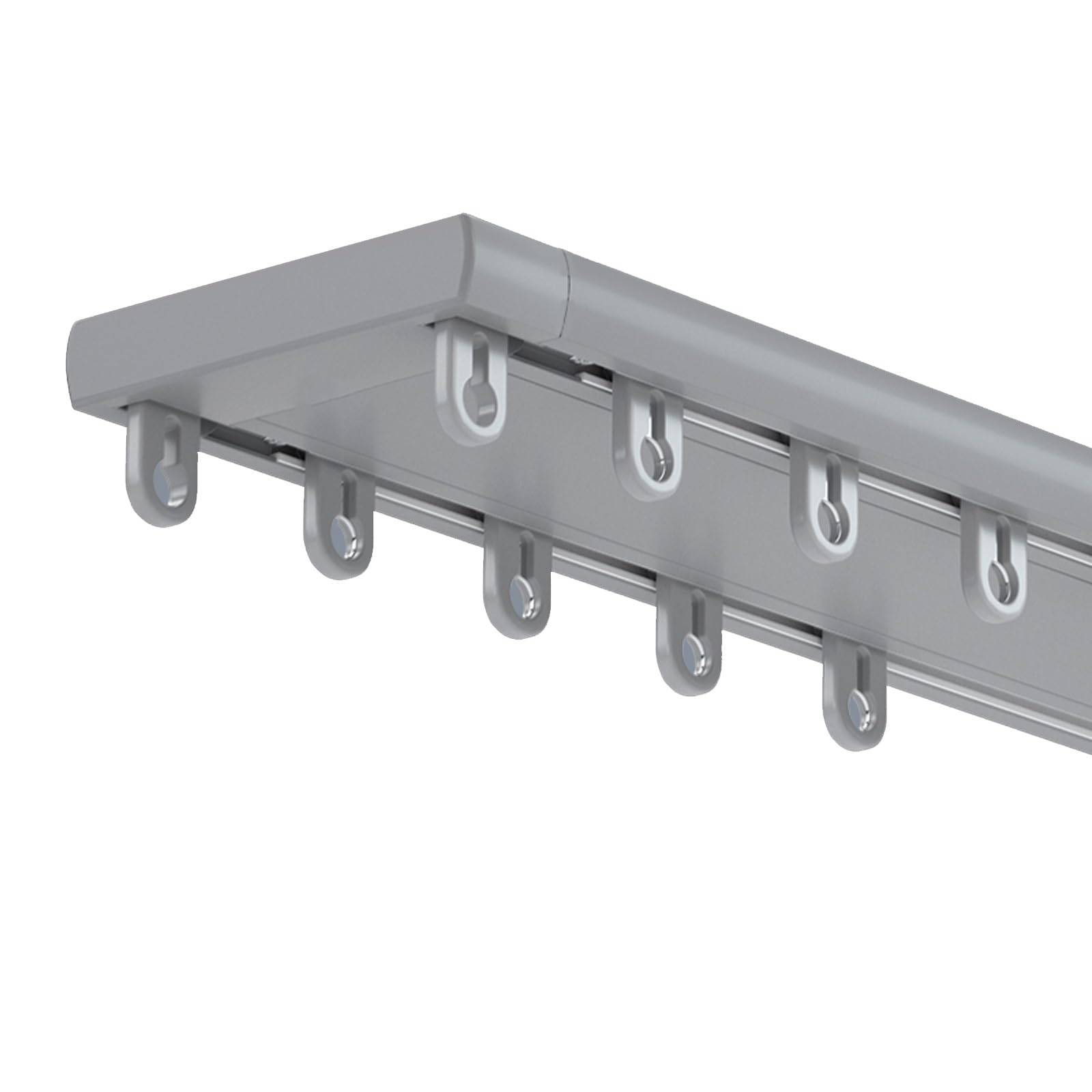 Cichy podwójny uchwyt sufitowy ty stop aluminium połączone Ra do salonu sypialni szpitala - regulowane długości 80-500 cm szare wykończenie 62 cm kropla