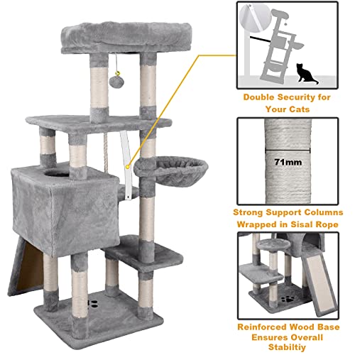Negtte Cat Tree Cat Tower For Indoor Cats, 50Inches Multi-Level Cat Condo With Sisal Scratching Posts, Perch &Basket For Cats Kitten Play House (Light Grey) #TOP1