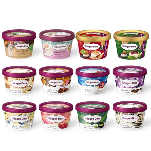 ハーゲンダッツ 12種類アソート 贈り物 にも便利なトリコロールオリジナル 保冷ボックス にて発送 バニラ ・ストロベリー・グリーンティー・クッキー＆クリーム・マカデミアナッツ・ショコラデュオ・リッチミルク・ラムレーズン・ 華もちきな粉・ 華もち抹茶 ・ 紅茶＆クッキー ・ コーヒークッキーサンデー の12個セット 内祝い 誕生日 出産祝い 詰め合わせ 詰合せ 御中元 お中元 引越し祝い 出産祝い 就職祝い 快気祝い 退職祝いのサムネイル