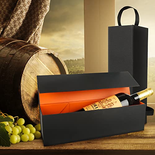Ryddoy 5 Pack Wine Gift Box, 12.8X3.7X3.7 Inches Orange Wine Bottle Boxes With Handle For Liquor And Champagne Magnetic Closure Collapsible Gift Box For Party, Wedding, Gift Wrap, Storage #TOP2