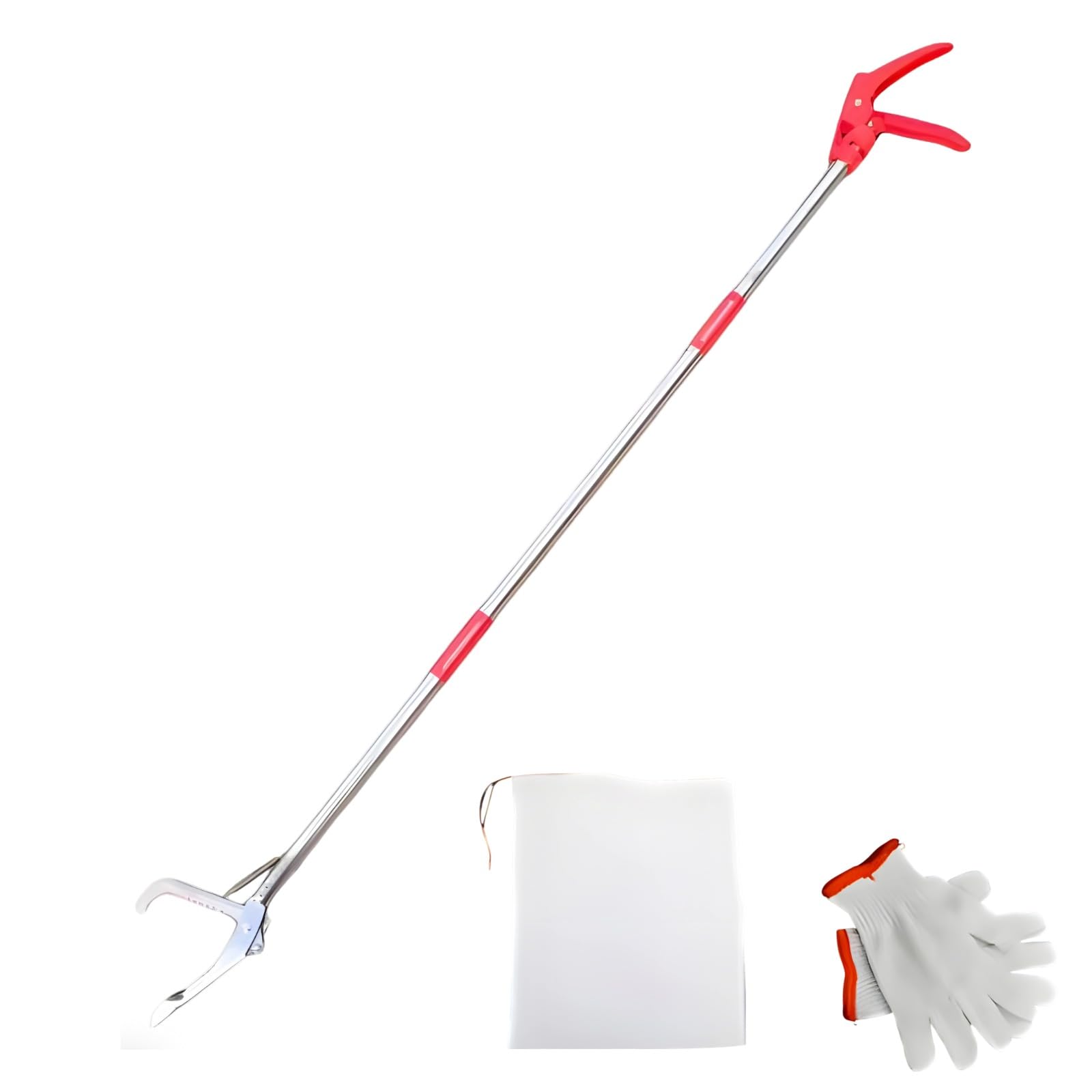 Schlangengreifer mit Handschuhen und Tasche, 50 in / 127 cm extra Langer Faltbarer Schlangengreifer, Edelstahl Schlangenzange mit vierzahnigen Greifbacken, Schutzset