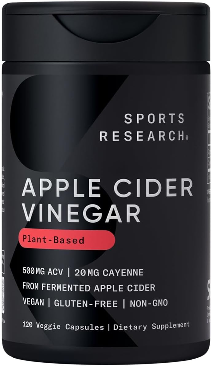 Sports Research Apple Cider Vinegar Pills with Cayenne Pepper | Made from Organic Fermented Apple Cider | Non-GMO Project Verified & Vegan Certified (120 Veggie Capsules)