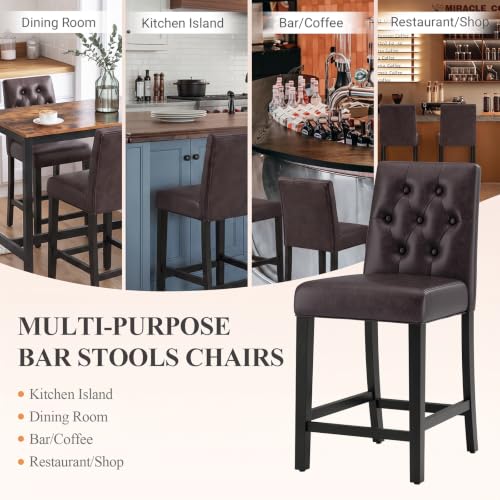 Image of MALOL Bar Stools Set of 4 Faux Leather Counter Height Bar Stools,Darkbrown