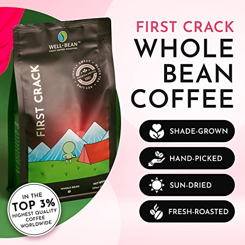 Well-Bean Coffee - First Crack Blend Whole Bean Coffee, Breakfast Blend Honduras Coffee, Antioxidant Rich Coffee Bean, Gluten-Free Keto Coffee, Light Roasted Coffee, 12 Oz #TOP1
