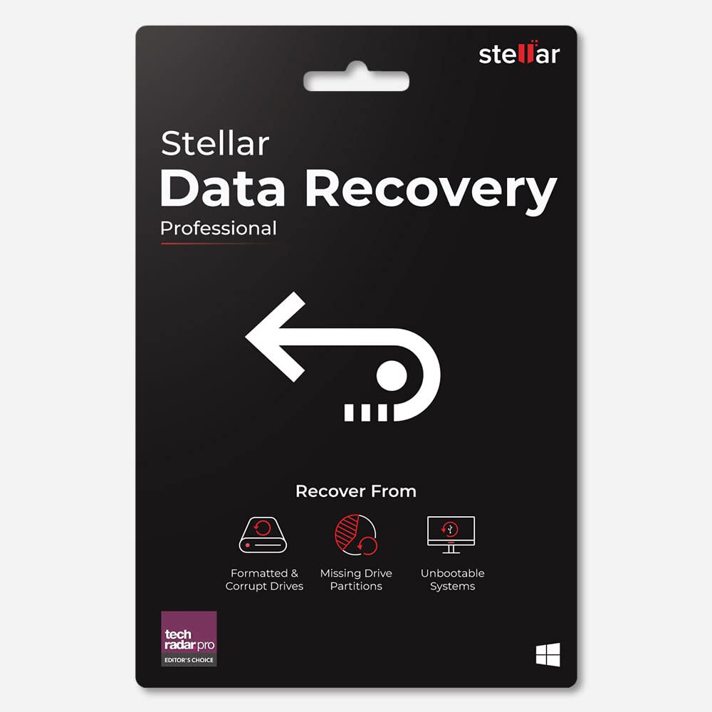 Stellar Data Recovery Professional Windows | Recovers Deleted Data, Photos, Videos, Email, etc. | 1 Device 1 Year License | (Activation Key Card)