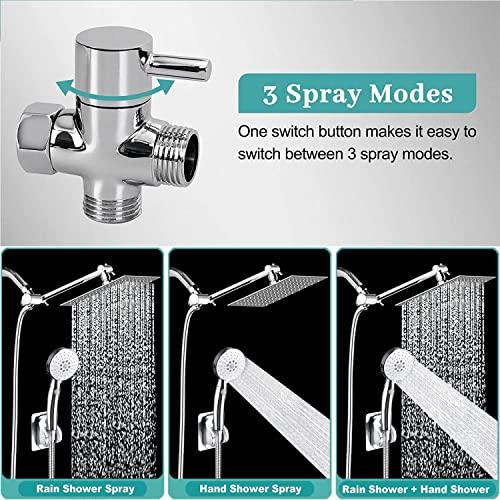 Shower Head Combo, 10'' High Pressure Rainfall Shower Head / 3 Settings Button Handheld Showerhead Combo With Extension Arm, Shower Holder/78'' Hose, Chrome (Square) #TOP5