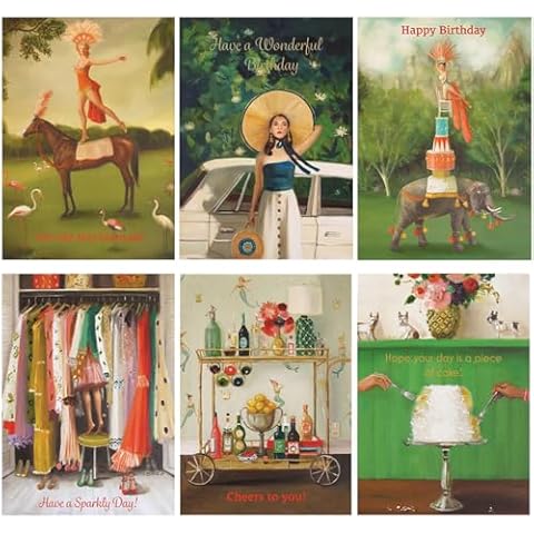 Hester & Cook Janet Hill Blank Birthday Cards - Boxed Set with Kraft Envelopes 6 Each - Made in USA Cover